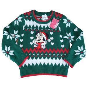 Disney Christmas Sweater Toddler Sz 3T Minnie Mouse Snowflakes NEW